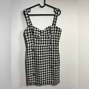 Checkered heavy black and white dress.